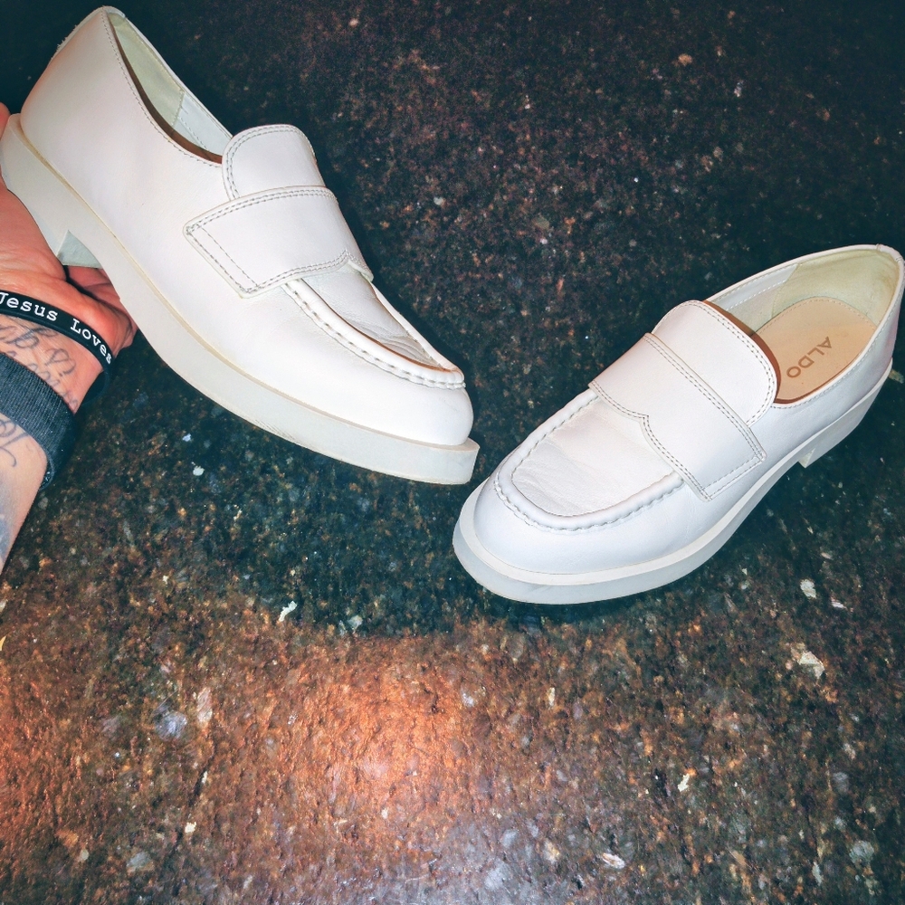Aldo Cream Monogram Loafers